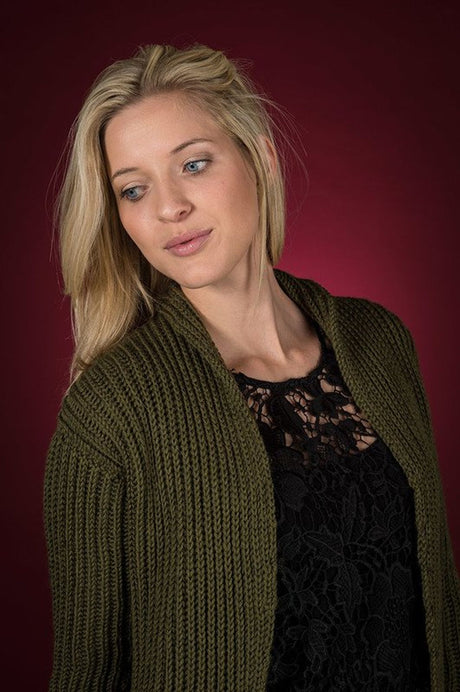 Long patent-knit cardigan