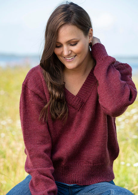 Sweater with wide double neckline