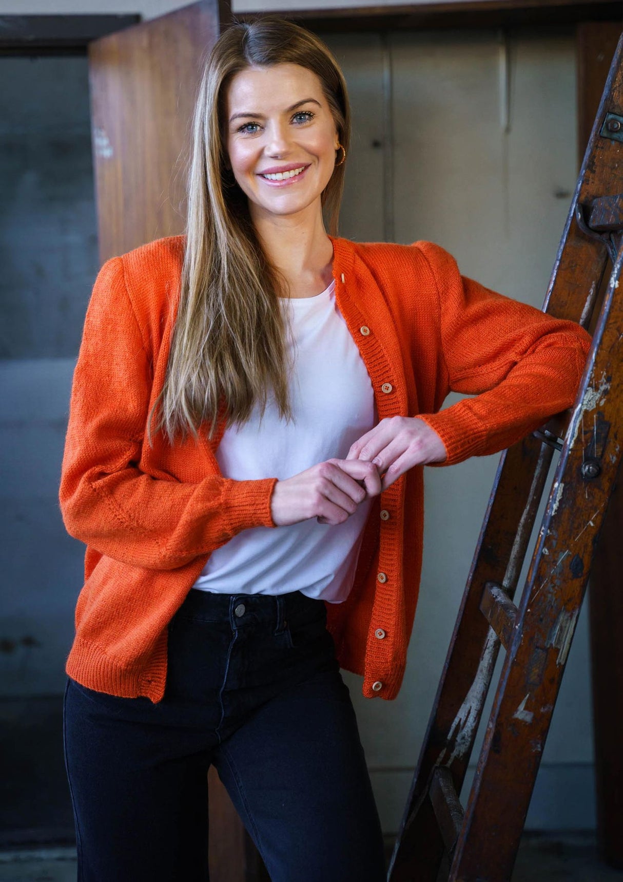 Cardigan with eyelet rows on the sleeves