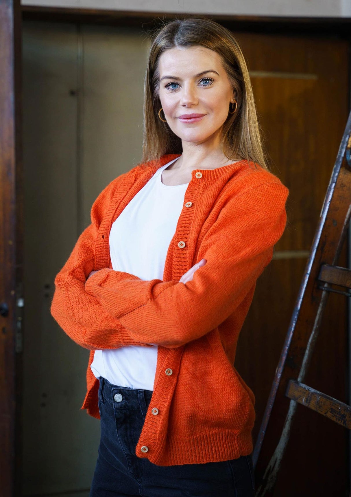 Cardigan with eyelet rows on the sleeves