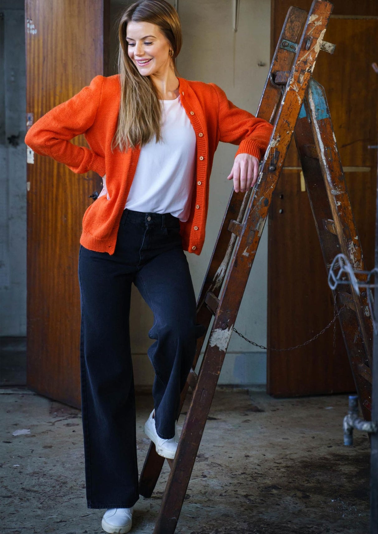 Cardigan with eyelet rows on the sleeves