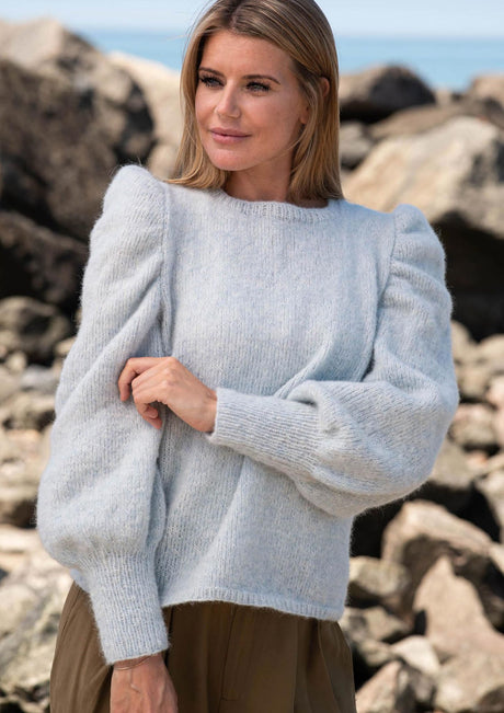Sweater with gathered sleeve caps