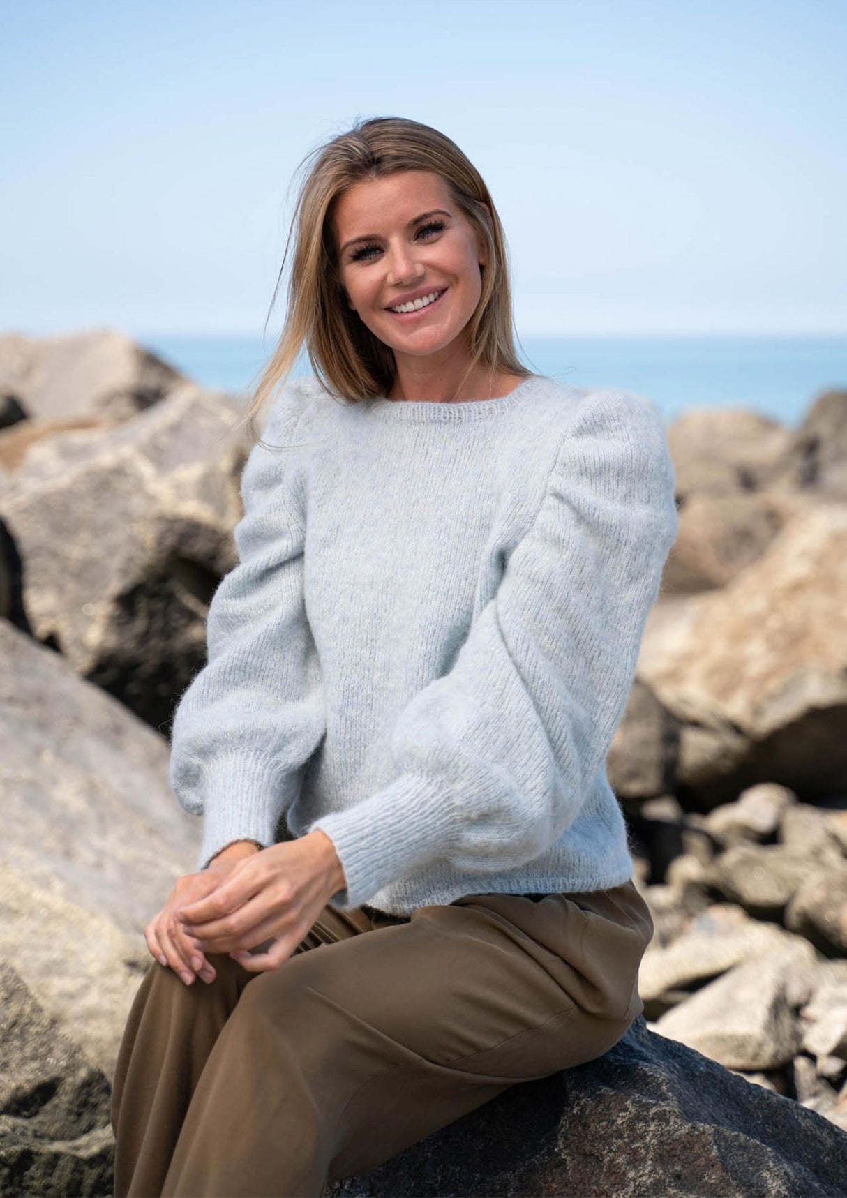 Sweater with gathered sleeve caps