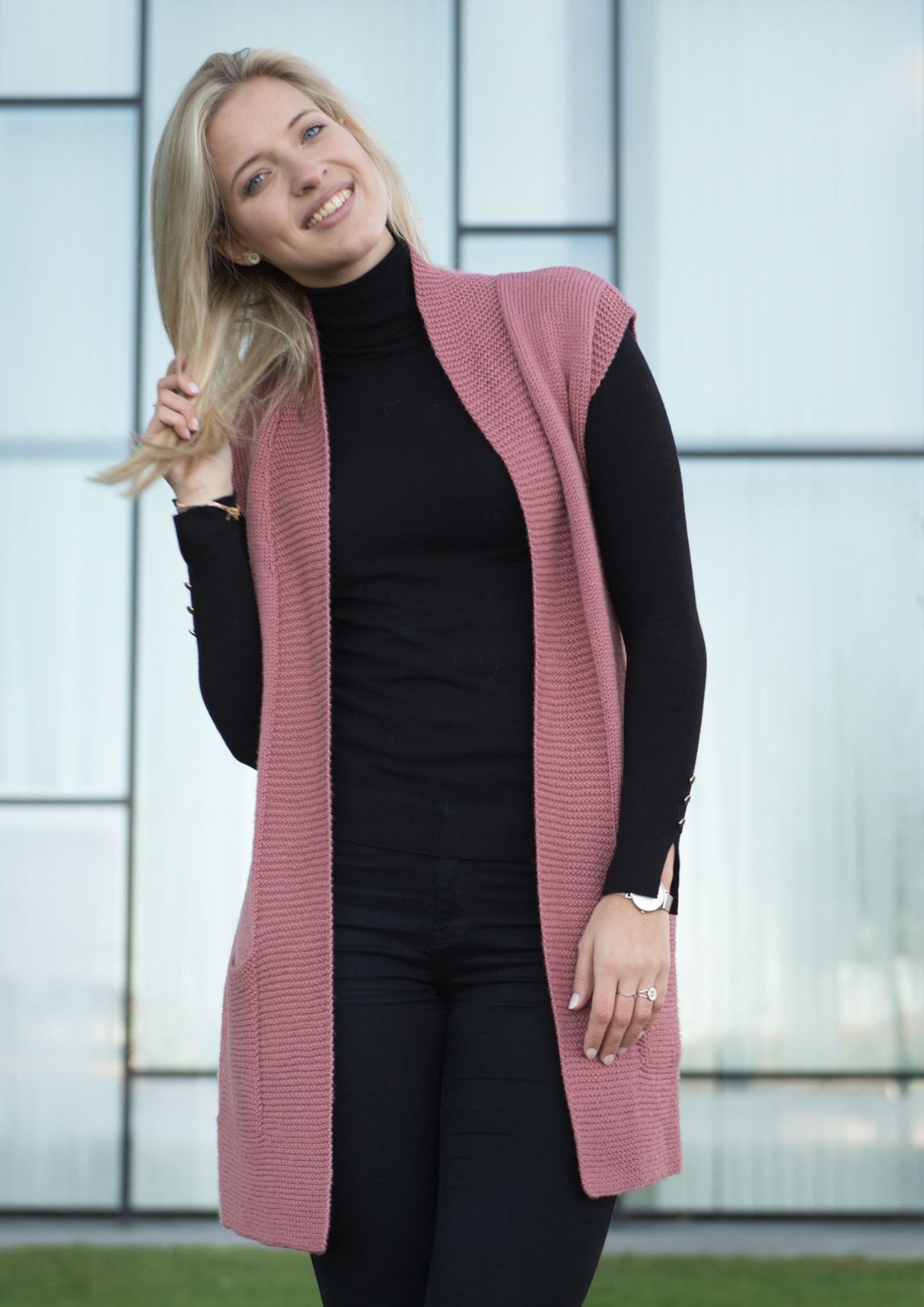 Long vest with collar 