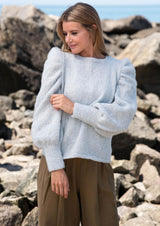 Sweater with gathered sleeve caps 