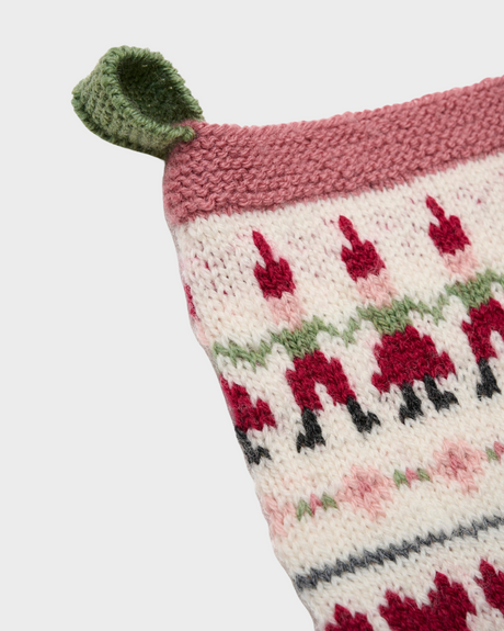 LF03 - Knitted Christmas sock with gnomes and stripes