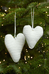 Crocheted snow hearts to hang