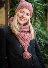 Beaded beanie and scarf with tassel