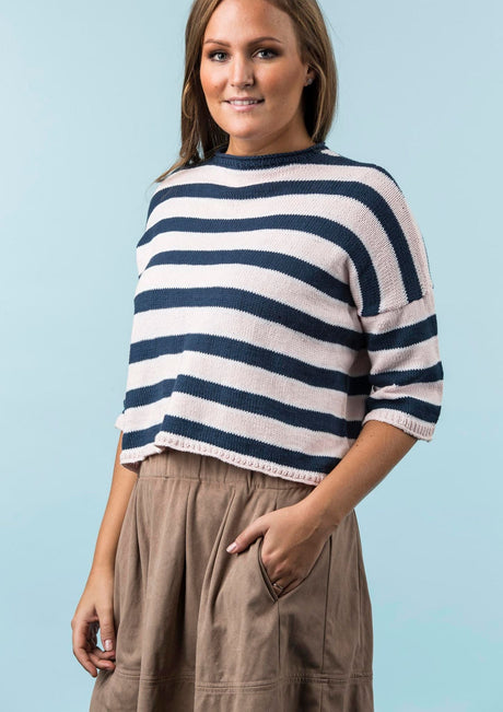 Wide cotton blouse with stripes