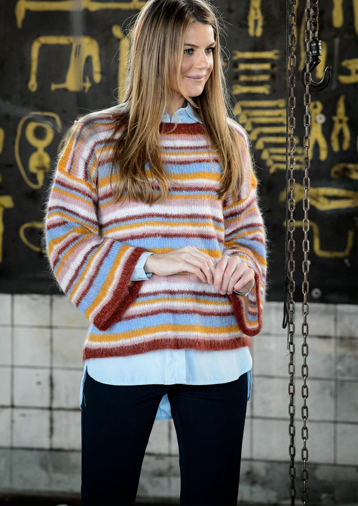 Striped sweater with wide sleeves 