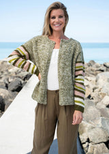 Melange cardigan with striped sleeves