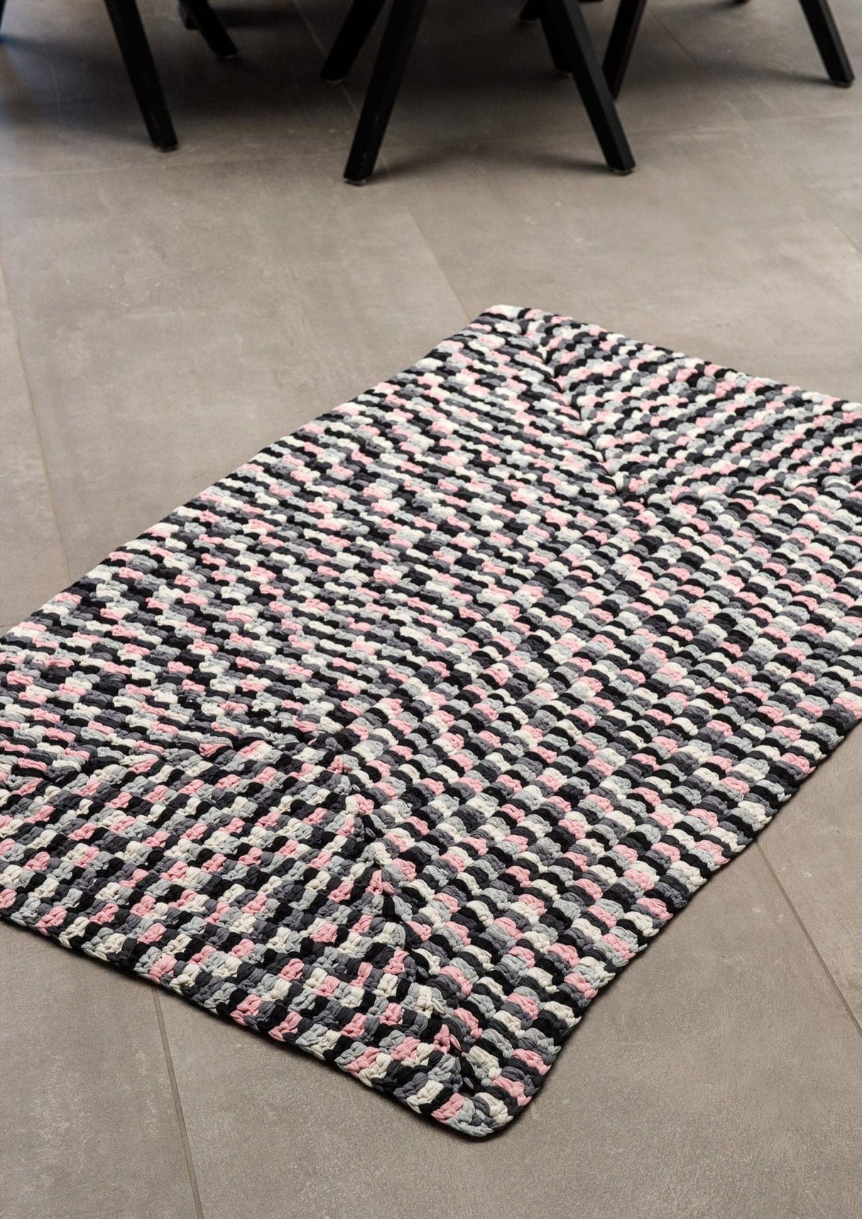 Crochet multi-colored square rug