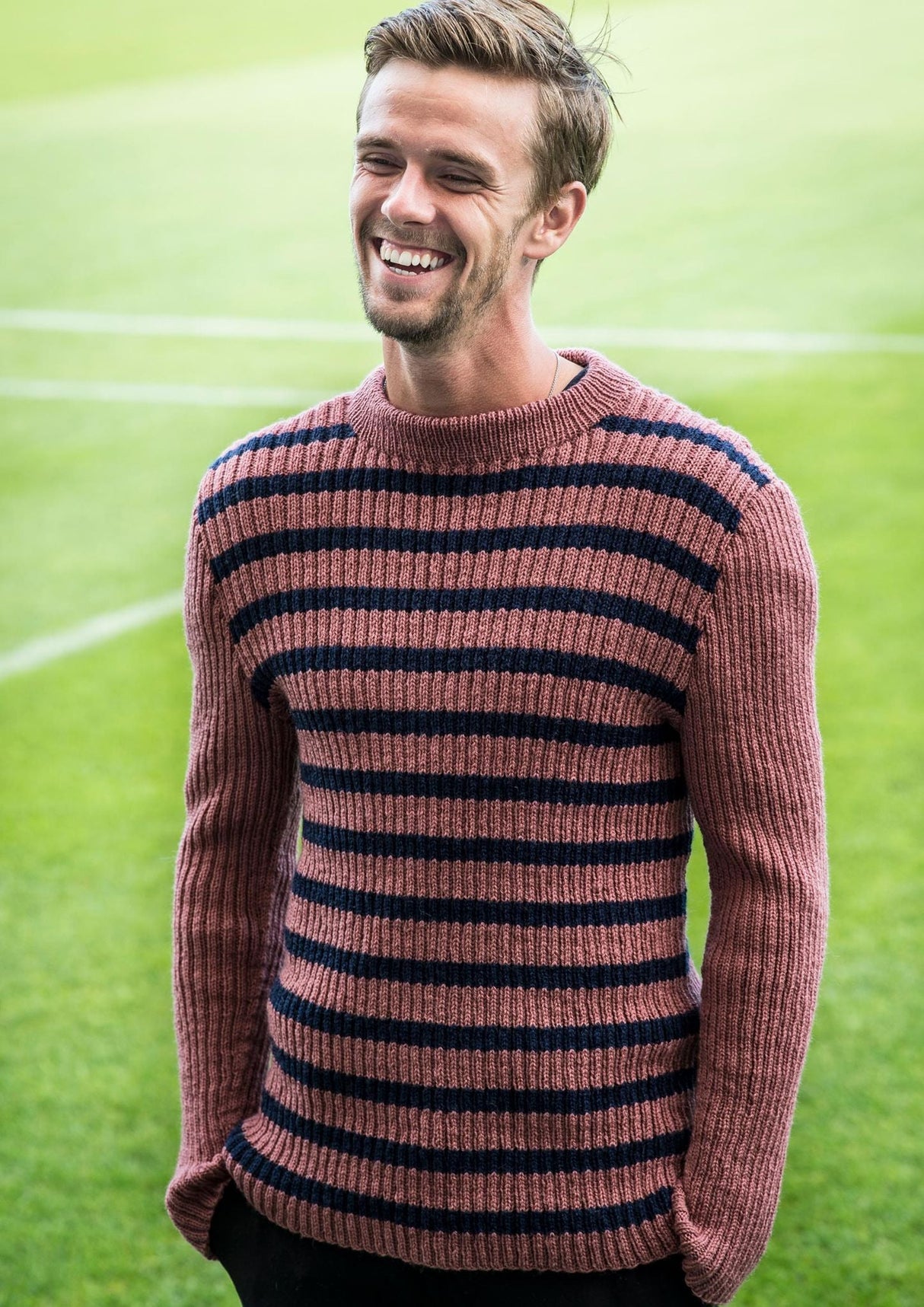 Men's stripe sweater with set-in sleeves