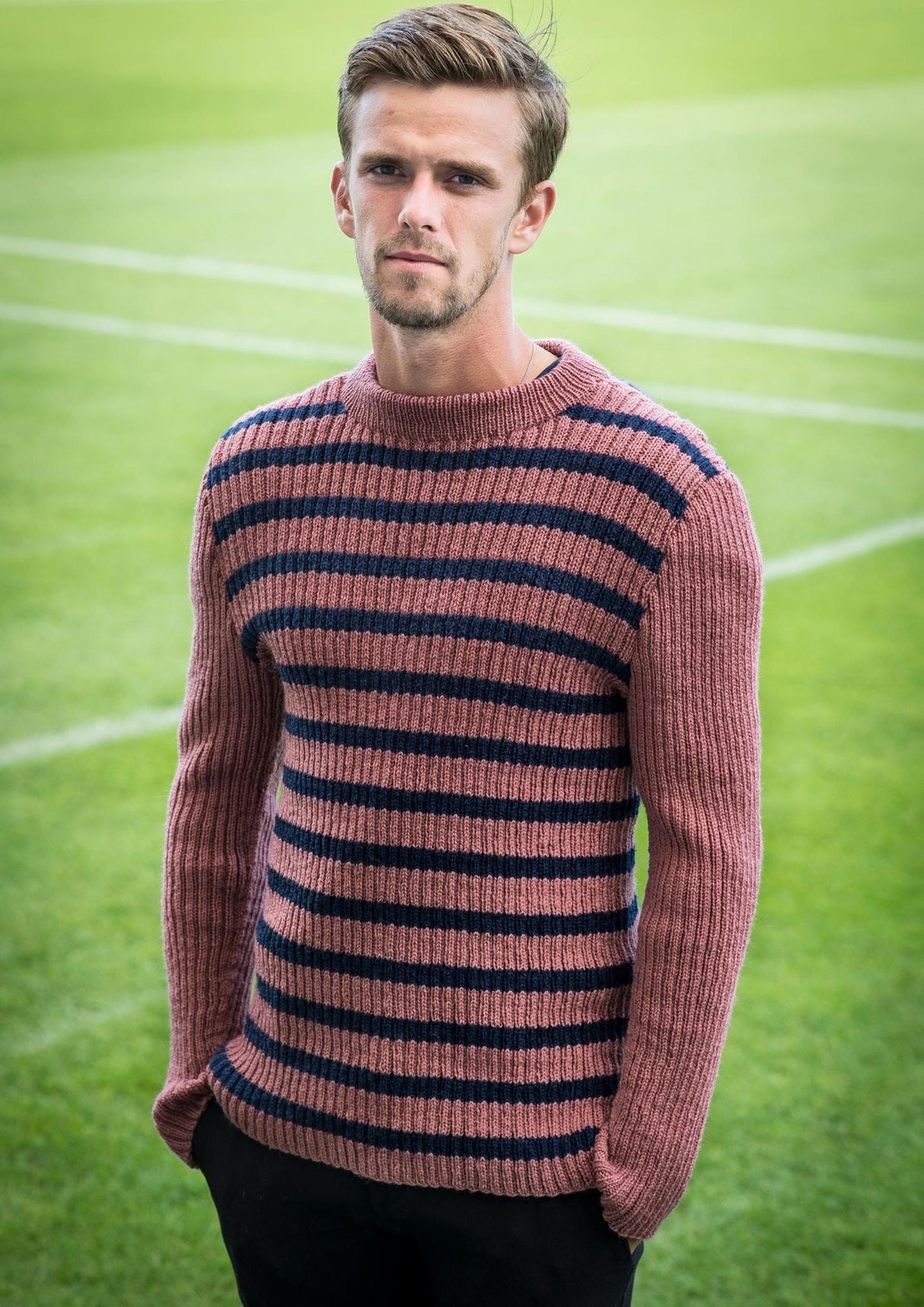 Men's stripe sweater with set-in sleeves